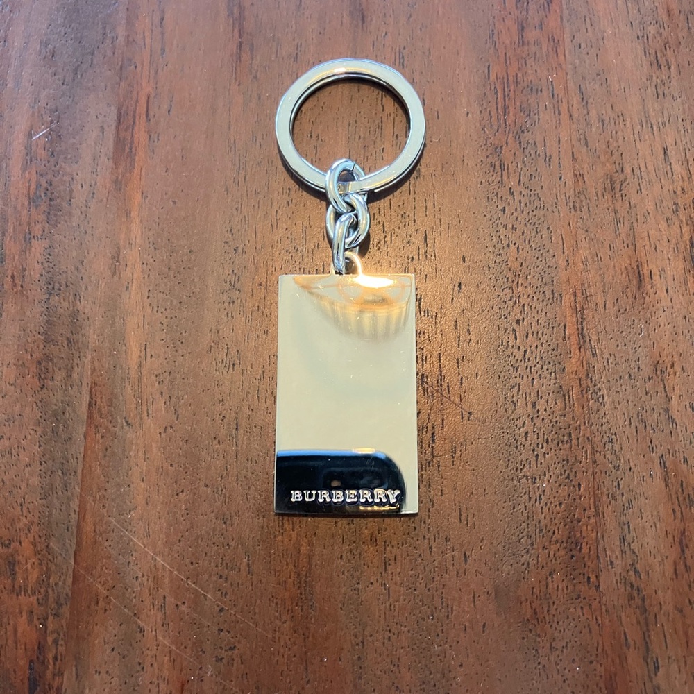 Burberry Beige Plaid Metal Keychain with Silver Hardware - Picture 2 of 3